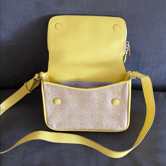 Kate Spade NY Yellow Leather 'Run Around Raffia' Dot Large Flap Crossbody Bag - Picture 13 of 17